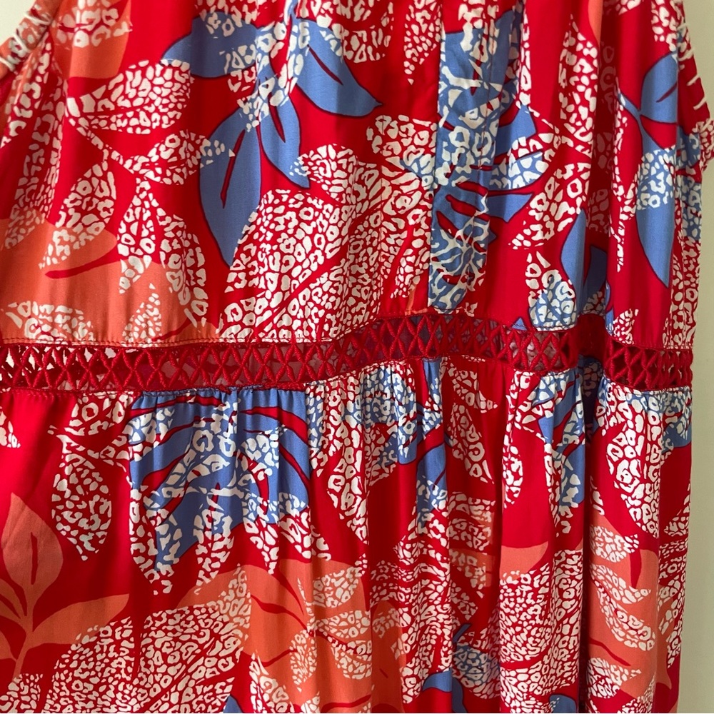 Red Carter Red Floral Tiered Halter Top Maxi Cover-Up Dress Size Large - Picture 9 of 15